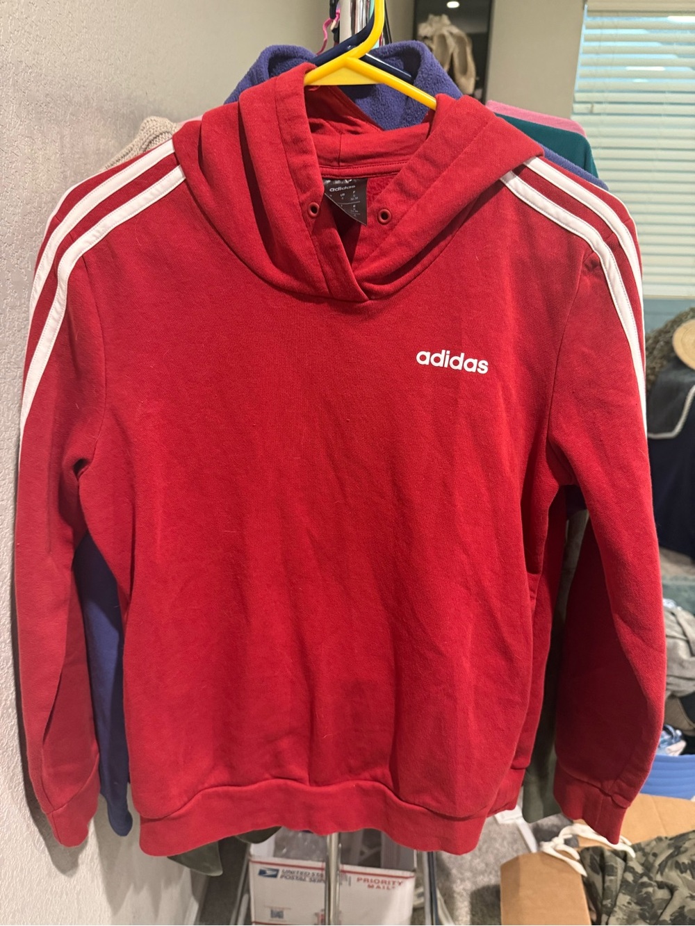 Adidas UNISEX/mens sz S  Red Hoodie Jacket with Signature 3 Stripes